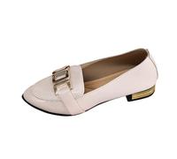 Ballerine classique pour femme en cuir synthétique - Bout rond et semelle plate pour un port facile toute la journée - Idéale pour le travail ou les loisirs - Style intemporel et couleur unie Beige ,