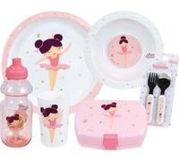 BALLERINE - Lot vaisselle pour enfant avec verre, assiette creuse, assiette plate, couverts, gourde et boite gouter