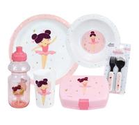 Ballerine - Lot Vaisselle Pour Enfant Avec Verre, Assiette Creuse, Assiette Plate, Couverts, Gourde Et Boite Gouter