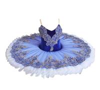 Ballerine Scène Danse Compétition Costume Enfants Femmes Filles Professionnel Ballet Tutu Robe Plateau Crêpe Lac des Cygnes Fête,Bleu,120