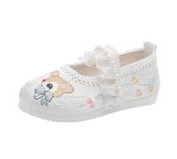 Ballerines Brodées De Fleurs Pour Petites Filles Chaussures Traditionnelles Chinoises Chaussures Mary Jane Décontractées À Bride Cheville Shoes Orientales De Scène(White,25 EU)