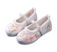 Ballerines Brodées De Fleurs Style Chinois Pour Enfants Chaussures De Danse Mary Jane Élégantes Pour Petites Filles, Ornées De Perles Shoes Orientales Pour Spectacles D'enfants(White,27 EU)