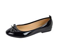 Ballerines classiques vernies pour femme - Chaussures basses avec nœud - Vegan - Confortables - Bout carré - Chaussures basses - Chaussures basses - Chaussures de marche, Noir , 39 EU