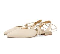 Ballerines couleur off-white en peau sans talon à lacets pour femme rodelas