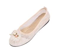 Ballerines en dentelle pour femme - Ballerines pliantes - Chaussures plates de travail - Escarpins classiques en maille à bout rond - Chaussures décontractées - Taille 45, blanc, 39 EU