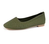 Ballerines en Tricot pour Femmes Respirantes Robe Escarpins Slip-on Boat Shoes en Toile Brodée Pumps avec Design Ajouré pour Marche Tenue Quotidienne & Confort,Vert,36 EU
