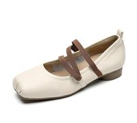 Ballerines Femme avec Bretelles Croisées Talon Bloc Épais Bout Carré Slip on Pumps Mode Talon Bas Escarpins Mary Jane Chaussures Robe pour Sortie Décontractée,Almond,35 EU