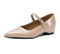 Ballerines Femme en Cuir Verni Style Français Chaussures Mary Jane À Bout Pointu Et Petit Talon pour Bureau Et Usage Quotidien,Apricot,39 EU