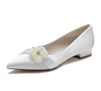 Ballerines Mariée Satin Chaussures de Mariage Femme Petit Talon Bas Pointu | Escarpins de Soirée avec Cristal pour Demoiselle d'honneur Fête Bal Cocktail Confortable Ivoire 2,5 cm
