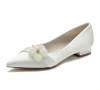 Ballerines Mariée Satin Chaussures de Mariage Femme Petit Talon Bas Pointu | Escarpins de Soirée avec Cristal pour Demoiselle d'honneur Fête Bal Cocktail Confortable Ivoire 2,5 cm
