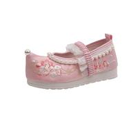 Ballerines Mary Jane Brodées De Fleurs Pour Petites Filles Chaussures Traditionnelles Chinoises Pour Enfants,bordure En Dentelle Perlée Shoes Plates Pour Petites Princesses(Pink,28 EU)