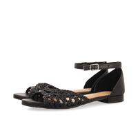 BALLERINES NOIRES À BOUT OUVERT EN CUIR AVEC DES LACETS ET UNE FERMETURE À BRACELET POUR FEMME MAUPIN
