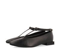 Ballerines noires en peau avec lanières pour femme peever