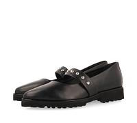 Ballerines noires en peau ornées d'une lanière cloutée pour femme waldegg