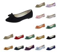 Ballerines plates classiques pour femme - Élégantes et confortables - Avec nœud - En daim synthétique souple - Chaussures à enfiler - Chaussures de bateau, Noir , 39 EU