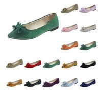 Ballerines plates classiques pour femme - Élégantes et confortables - Avec nœud - En daim synthétique souple - Chaussures à enfiler - Chaussures de bateau, vert, 37 EU