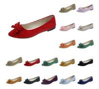 Ballerines plates classiques pour femme - Élégantes et confortables - Avec nœud - En daim synthétique souple - Chaussures à enfiler - Chaussures de bateau, rouge, 37 EU