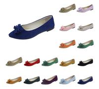 Ballerines plates classiques pour femme - Élégantes et confortables - Avec nœud - En daim synthétique souple - Chaussures à enfiler - Chaussures de bateau, bleu, 36 EU