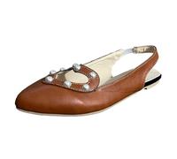 Ballerines plates confortables pour femme - Ballerines plates - Perle - Bande plate - Sandales décontractées en dentelle - Chaussures d'amour élastiques à bout unique - Chaussures de loisirs pieds nus