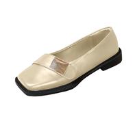 Ballerines plates confortables pour femme - Ballerines rétro à enfiler - Bout carré français - Chaussures tendance britannique - Toutes les petites chaussures en cuir pour femme, beige, 38.5 EU