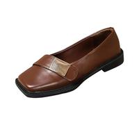 Ballerines plates confortables pour femme - Ballerines rétro à enfiler - Bout carré français - Chaussures tendance britannique - Toutes les petites chaussures en cuir pour femme, café, 37.5 EU