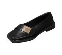 Ballerines plates confortables pour femme - Ballerines rétro à enfiler - Bout carré français - Chaussures tendance britannique - Toutes les petites chaussures en cuir pour femme, Noir , 37.5 EU
