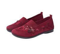 Ballerines pour femme avec fleurs - Chaussures plates pour femme - Chaussures habillées - Élégantes et confortables - Chaussures basses à enfiler - Chaussures d'été - Chaussures bateau, rouge, 36 EU