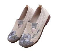 Ballerines pour femme avec fleurs - Semelles douces - Mocassins en tricot - Chaussures plates - Élégantes et confortables - Chaussures basses en maille - Chaussures d'été à enfiler - Chaussures bateau