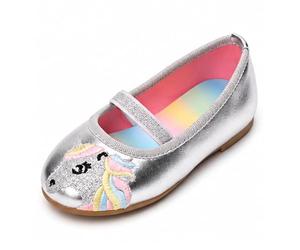 Ballerines pour Fille avec Licorne, Chaussures Basses Décontracté, Couleurs Métallisées, Semelle Arc-en-ciel Antidérapant