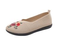 Ballerines sportives pour femme - Noir - Chaussures basses plates avec broderie florale - Chaussures en tissu confortables à enfiler - Douces et légères - Chaussures simples - Chaussures de loisirs