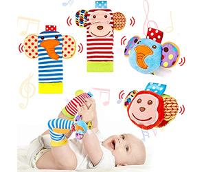 Ballery Bébé Poignet et Chaussettes Hochet, 4PCS Hochet Pied et Poignet Coffret Hochets pour Bébé Poignets et Pieds Hochet Jouets en Education Montessori pour 0-6 Mois