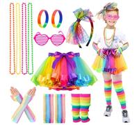 Ballery Déguisement Année 80 Costumes pour Enfants Ensemble, Accessoires de Costume des Années 80 pour Filles, Déguisement Rétro Avec Tutu, jambières, Carnaval pour Fête à Thème
