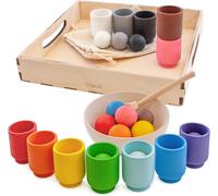 Balles dans des Tasses Jeux Montessori 1 an + Educatif Motricite Sensorielle Bebe Jouet en Bois pour Apprentissage du Comptage et de Tri Couleur-12 Boules