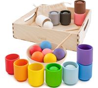 Balles dans des Tasses Jeux Montessori 1 an + Educatif Motricite Sensorielle Bebe Jouet en Bois pour Apprentissage du Comptage et de Tri Couleur-12 Boules.