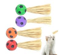 Balles interactives anti-mastication pour chat avec raphia - Soulage l'ennui léger pour griffer, jouer au sol, voyager