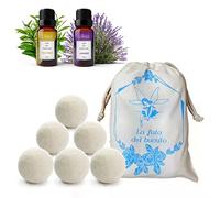 Balles pour sèche-linge en laine, 6 balles pour sèche-linge Anti-pliage avec 2 huiles essentielles Lavande et Tea Tree, Balles de Laine pour sèche-linge avec parfum pour le Bucato Luminer