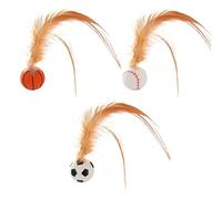 Balles sauteuses pour chatons | 3 pièces de jouets gonflables en caoutchouc pour chats, jouets de dentition avec plumes pour interaction intérieure et extérieure, entrée