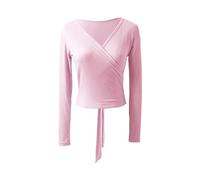 Ballet Dance Wrap Tops Femmes filles Ballet justaucorps manteau Wrap hauts à manches longues Ballet danse gymnastique ensemble chandails à lacets échauffement Cardigan VêTements De Danse De Ballet(Pin