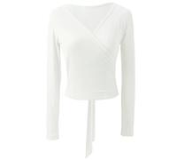 Ballet Danse Femme Hauts De Ballet Veste De Danse Cache-Coeur Tricoté À Manches Longues Chemise De Danse Bandage Formation Haut De Danse Costumes De Danse(White,170-175cm)