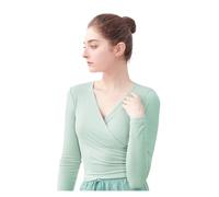 Ballet Wrap Top Veste de Ballet for femme, haut portefeuille tricoté, col en V, manches longues, chemise de danse, Bandage, hauts d'entraînement, Costumes de danse Ballet Wrap Top Coton(Green,M height