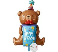 balloa Ballon 3D XXL avec ourson Happy Birthday, ballon à hélium, décoration de fête d'anniversaire, pour enfants, décoration de fête, animaux, cadeau d'anniversaire, 57 cm