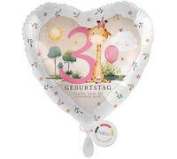 balloa Ballon en aluminium avec motif girafe, safari, cadeau de 3ème anniversaire pour enfants, ballon en forme de cœur, safari, ballon à l'hélium, décoration d'anniversaire pour garçons et filles, 33