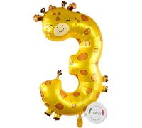 balloa Ballon en aluminium en forme de chiffre XXL - Motif girafe - Ballon à l'hélium - Ballon décoratif en forme de chiffre 3 - 90 cm