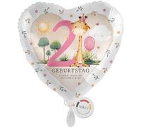 balloa Ballon en aluminium en forme de cœur - Motif girafe et safari - Cadeau d'anniversaire pour enfants - Convient à l'hélium - Décoration de fête pour fille et garçon - 33 cm
