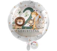 balloa Ballon en aluminium - Motif safari des 2 ans - Avec lion, girafe, singe, éléphant - Cadeau pour deuxième anniversaire d'enfant - Ballon à l'hélium - Décoration de fête d'animaux de la jungle
