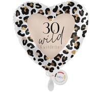 balloa Ballon en aluminium pour 30e anniversaire Léo Ballon en forme de cœur avec chiffre 30 Ballon à l'hélium pour décoration de fête, cadeau d'anniversaire pour femme, imprimé léopard 33 cm