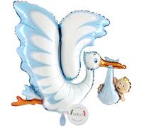 balloa Ballon en aluminium XXL avec cigogne avec bébé garçon - Ballon gonflable - Décoration de fête prénatale - Ballon en aluminium - Décoration de fête prénatale - 99 cm