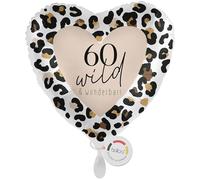 balloa Ballon en forme de cœur chiffre 60 imprimé léopard pour anniversaire | Chiffre 60 léopard en forme de cœur - Convient à l'hélium - Décoration pour 60e anniversaire - Pour femme