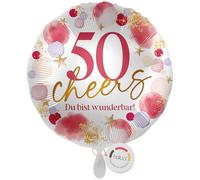 balloa Ballon gonflable 50 Cheers Du bist wunderbar, rond, pour femme, avec chiffre 50, à l'hélium, comme décoration ou cadeau d'anniversaire, ballon livré vide, 33 cm