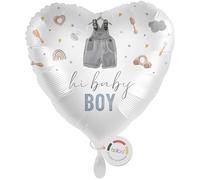 Balloa Ballon gonflable en forme de cœur - Ballon à l'hélium pour naissance | Design Hi Baby Boy en argent et bleu, en forme de cœur, adapté à l'hélium, non rempli, décoration adorable pour la naissance